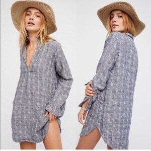 NWT Free People x CP Shades Bailey Chambray Linen Tunic Mini Dress Embroidered L